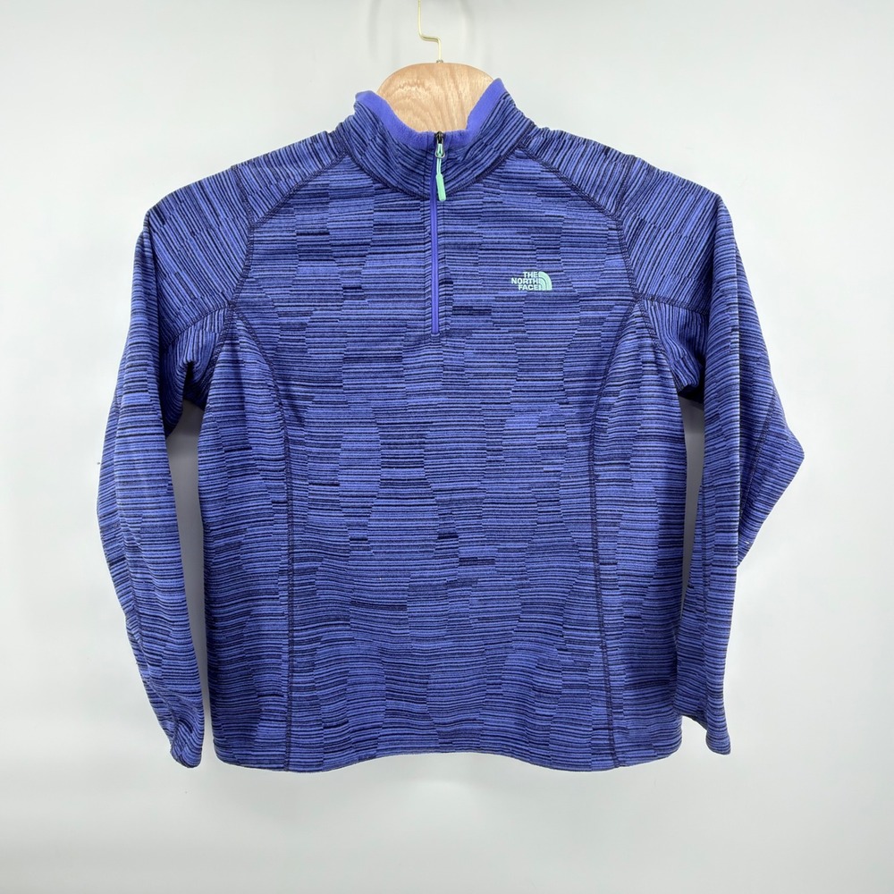 The North Face Fleece Pullover Womens S Purple Textured Stripe 1/4 Zip Mock Neck